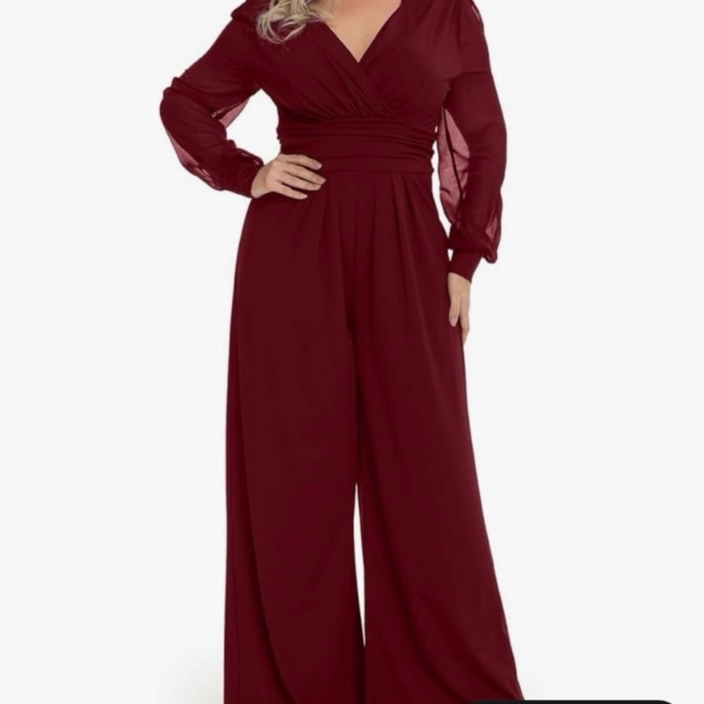 Amazon Deep Red V-Neck Jumpsuit